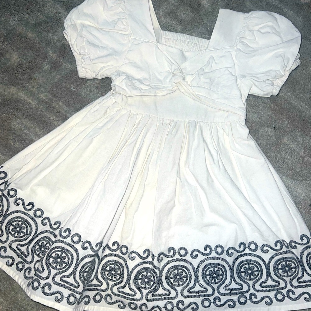 Girls Habitual White Dress with Black Embroidery